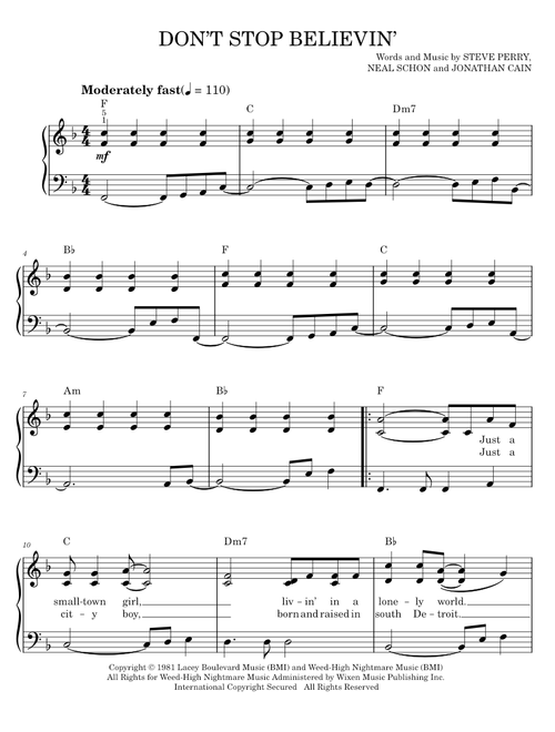 Don't Stop Believin' - Glee TV Series, Journey (Easy Piano)