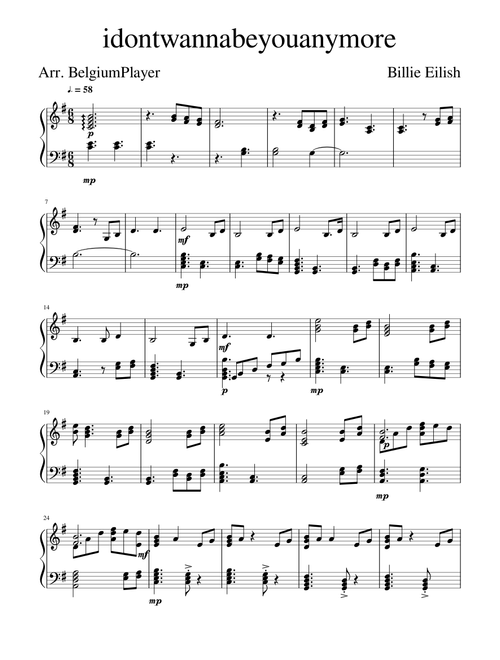 Idontwannabeyouanymore - Billie Eilish (Piano)