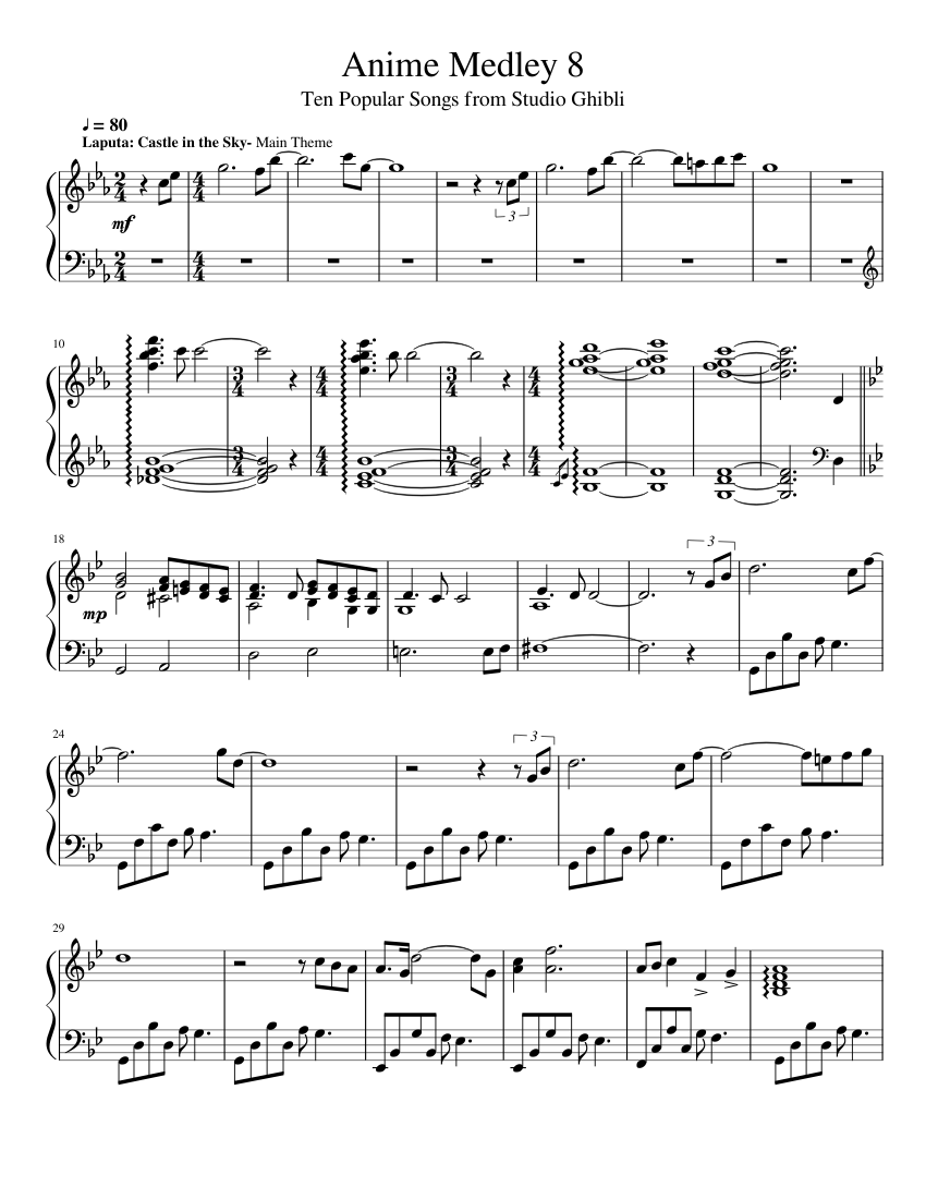 Anime Medley- No. 8 Sheet music for Piano (Solo) 