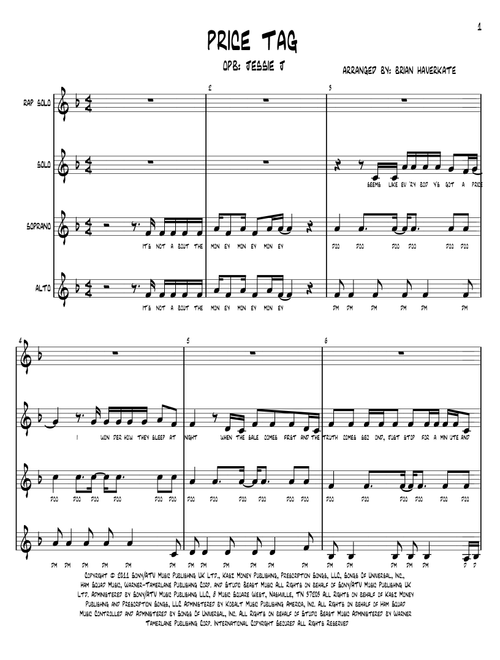 Price Tag (Arr. Brian Haverkate) - Jessie J Featuring BOB (Choral, 2-Part)