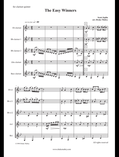 Easy Winners (clarinets) (Arr. Drake Mabry) - Scott Joplin (Small Ensemble)