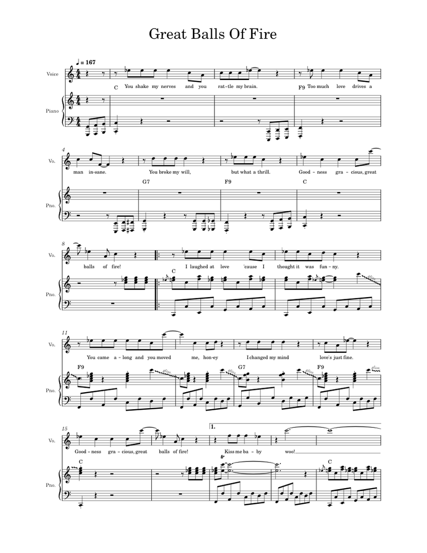 Great Balls Of Fire Jerry Lee Lewis Sheet music for Piano, Vocals