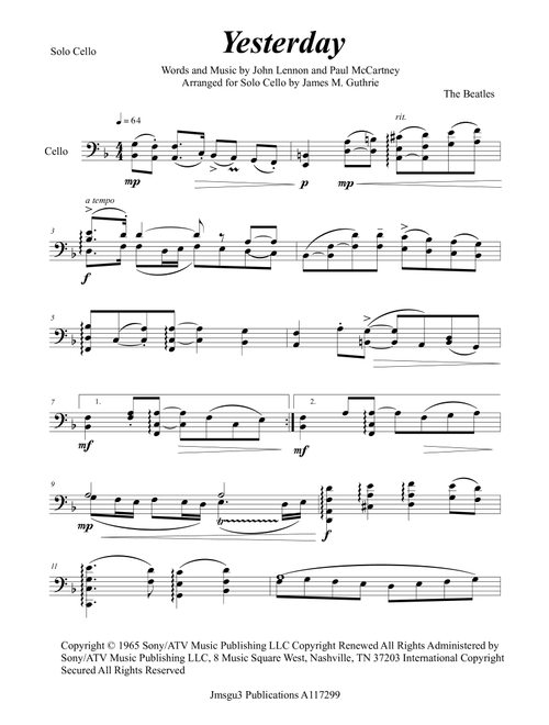 Yesterday (Arr. James M. Guthrie) - Adam Levine & Tony Lucca (Cello Solo)