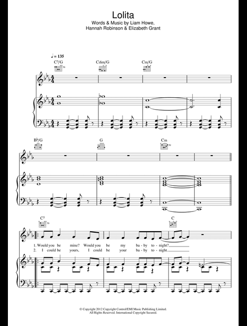 Lolita - Lana Del Rey (Piano-Vocal-Guitar (Piano Accompaniment))