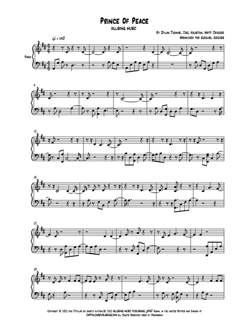Prince Of Peace (Arr. BY EZEQUIEL EDIÇÕES) - Matt Crocker, Joel Houston, Dylan Thomas (Piano Solo)