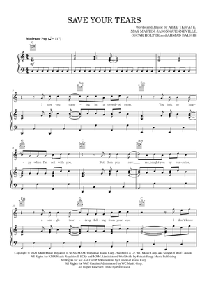 The Weeknd - Save your tears Sheet Music for Piano (Solo) | MuseScore.com