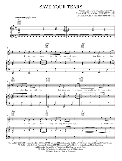 Save your tears - The Weeknd (Piano-Vocal-Guitar)