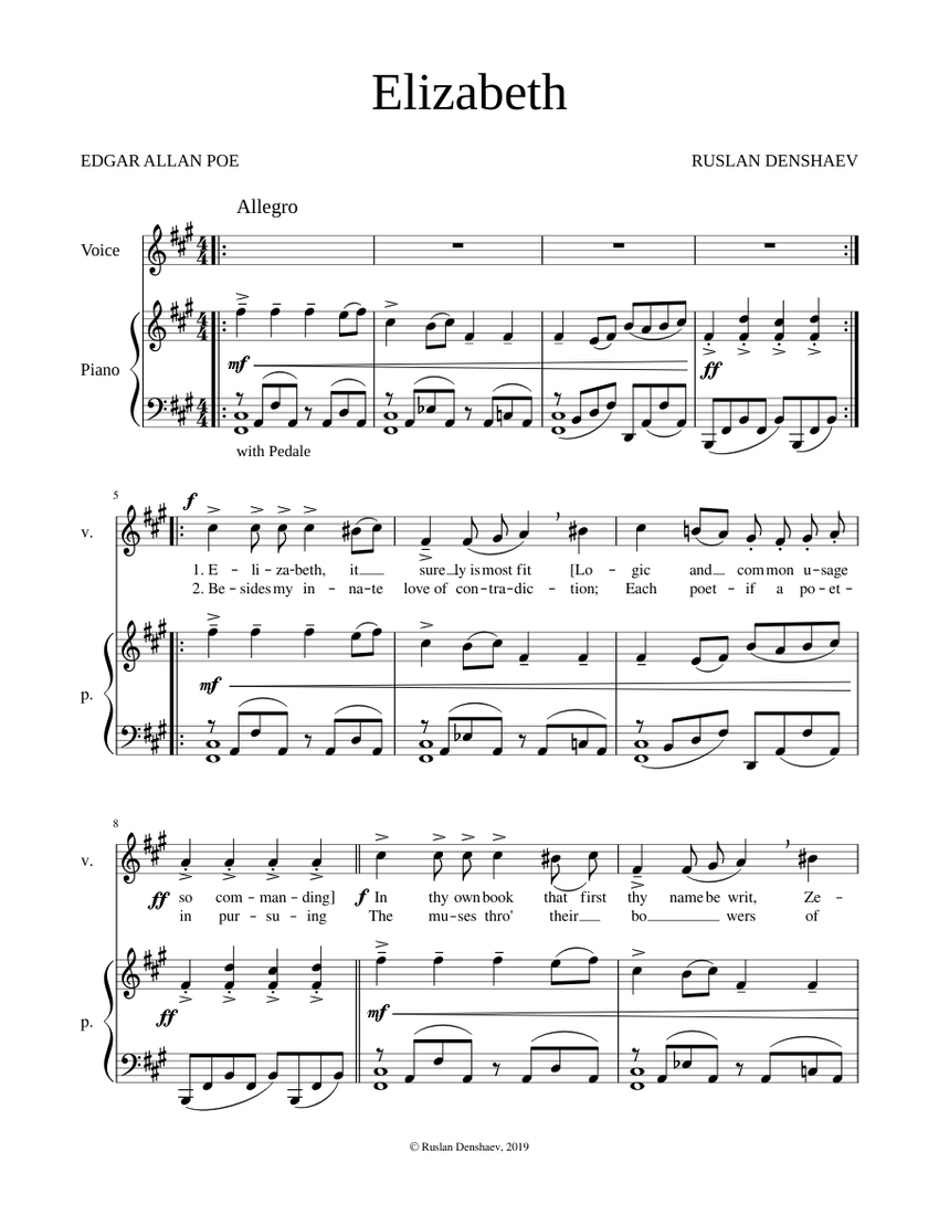 Elizabeth Sheet music for Piano, Vocals (Mixed Duet) | Musescore.com