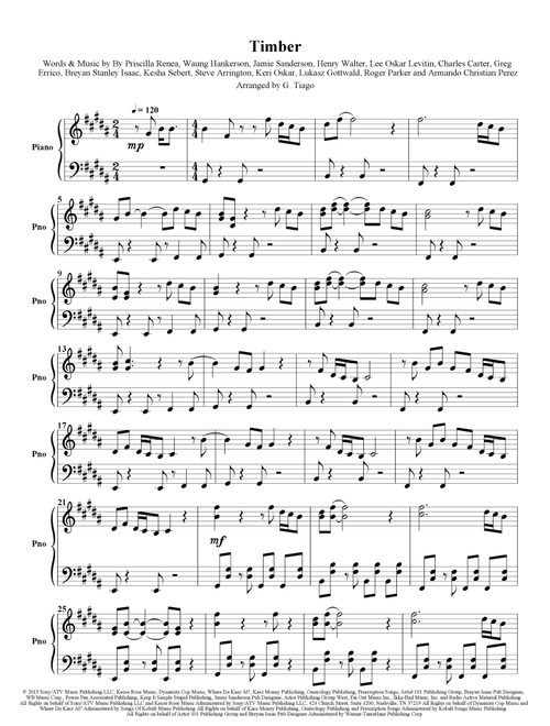 Timber (Arr. G. Tiago) - Pitbull Featuring Ke$Ha (Piano Solo)