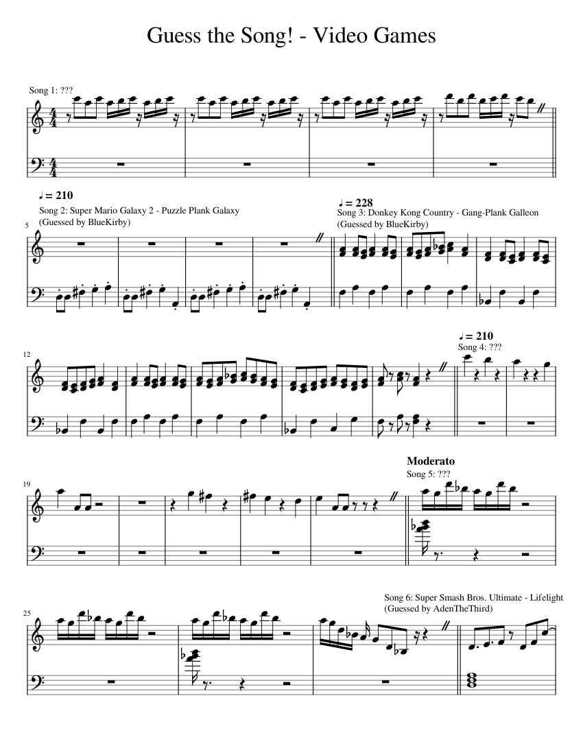 Guess the Song! - Video Games Sheet Music for Piano (Solo) easy ...