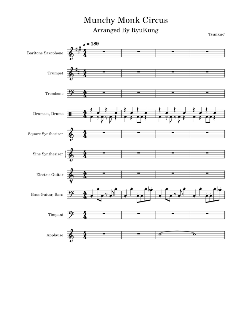 Munchy Monk Circus – Rhythm Heaven Sheet music for Piano, Trombone,  Saxophone baritone, Timpani & more instruments (Mixed Ensemble) |  Musescore.com