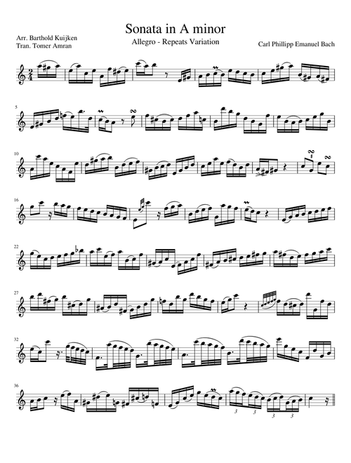 CPE Bach A minor flute Sonata Allegro Barthold Kuijken Variation