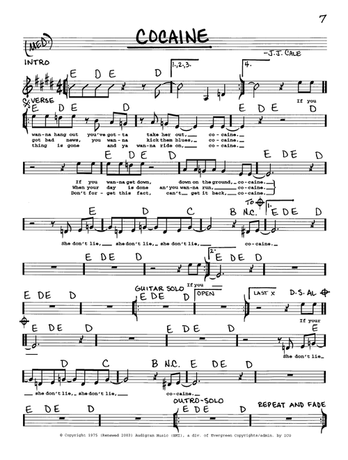 Cocaine - Eric Clapton (Real Book - Melody-Chords-Lyrics)
