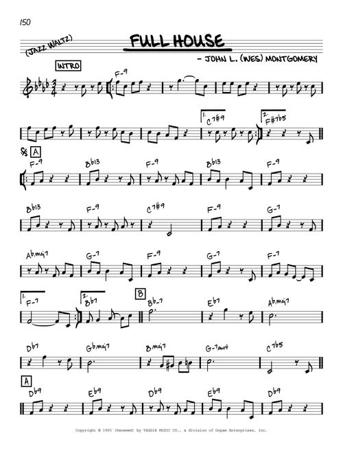 Full House [Reharmonized version] (arr. Jack Grassel) - Wes Montgomery (Real Book - Melody-Chords)