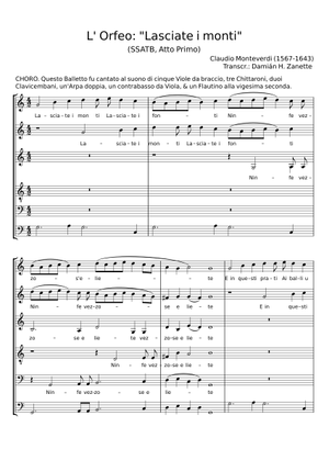 L'Orfeo, SV 318 – Claudio Monteverdi Tu se' morta m4 Sheet Music