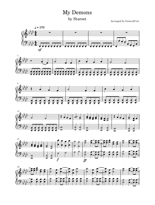 My demons – STARSET (Piano Solo)