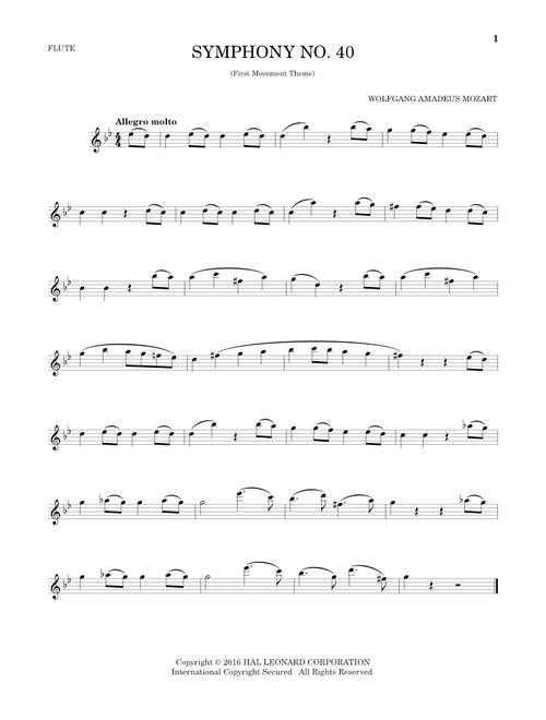 Symphony No. 40 In G Minor, First Movement Excerpt - Wolfgang Amadeus Mozart (Flute Solo)
