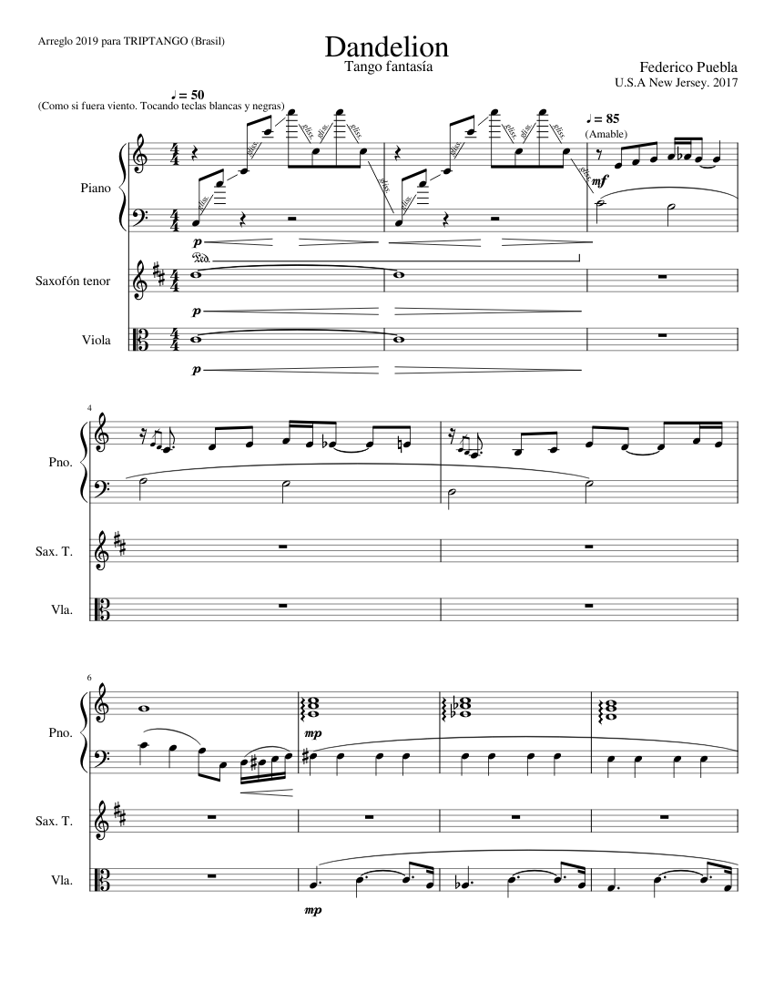 DANDELION (Versión para trío, Federico Puebla) Sheet music for Piano