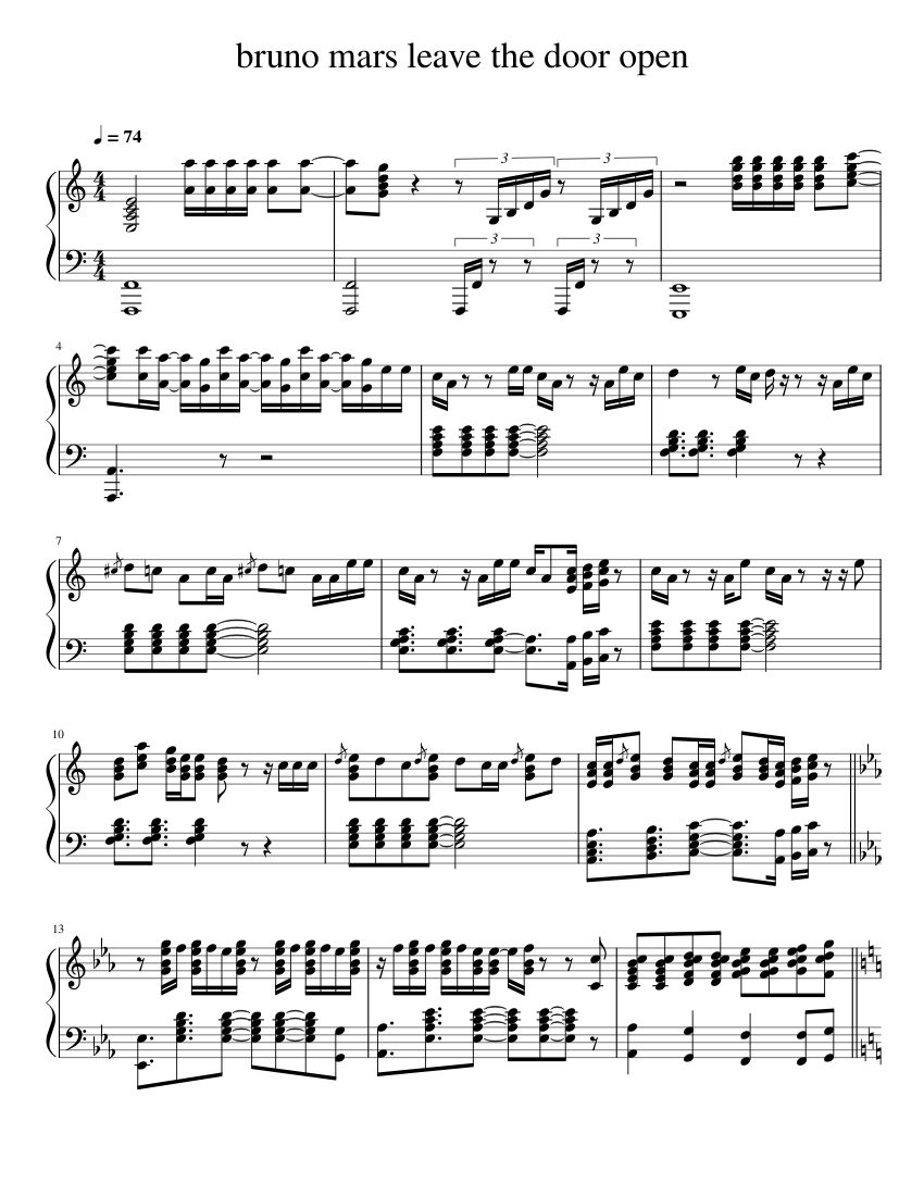 bruno mars leave the door open Sheet Music for Piano (Solo