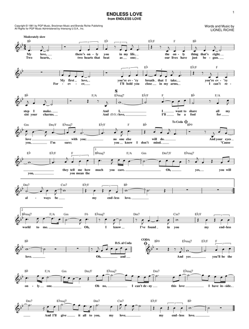 Endless Love - Diana Ross & Lionel Richie (Lead Sheet - Fake Book)