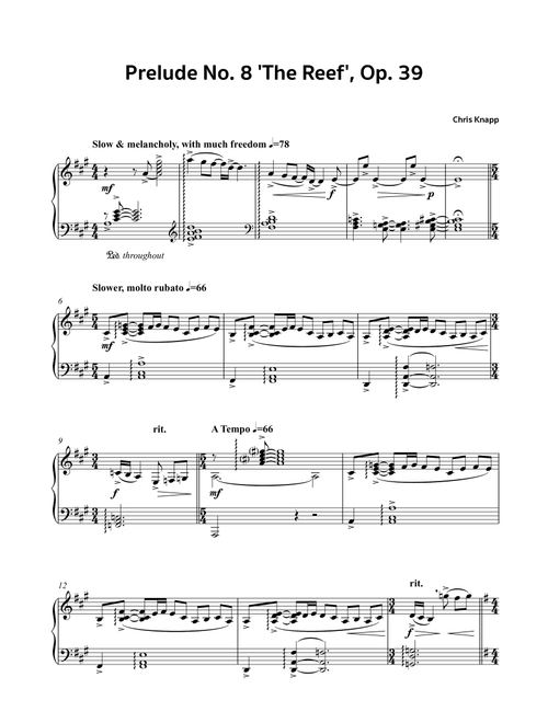 Prelude No. 8 'The Reef', Op. 39 - Chris Knapp (Piano Solo)