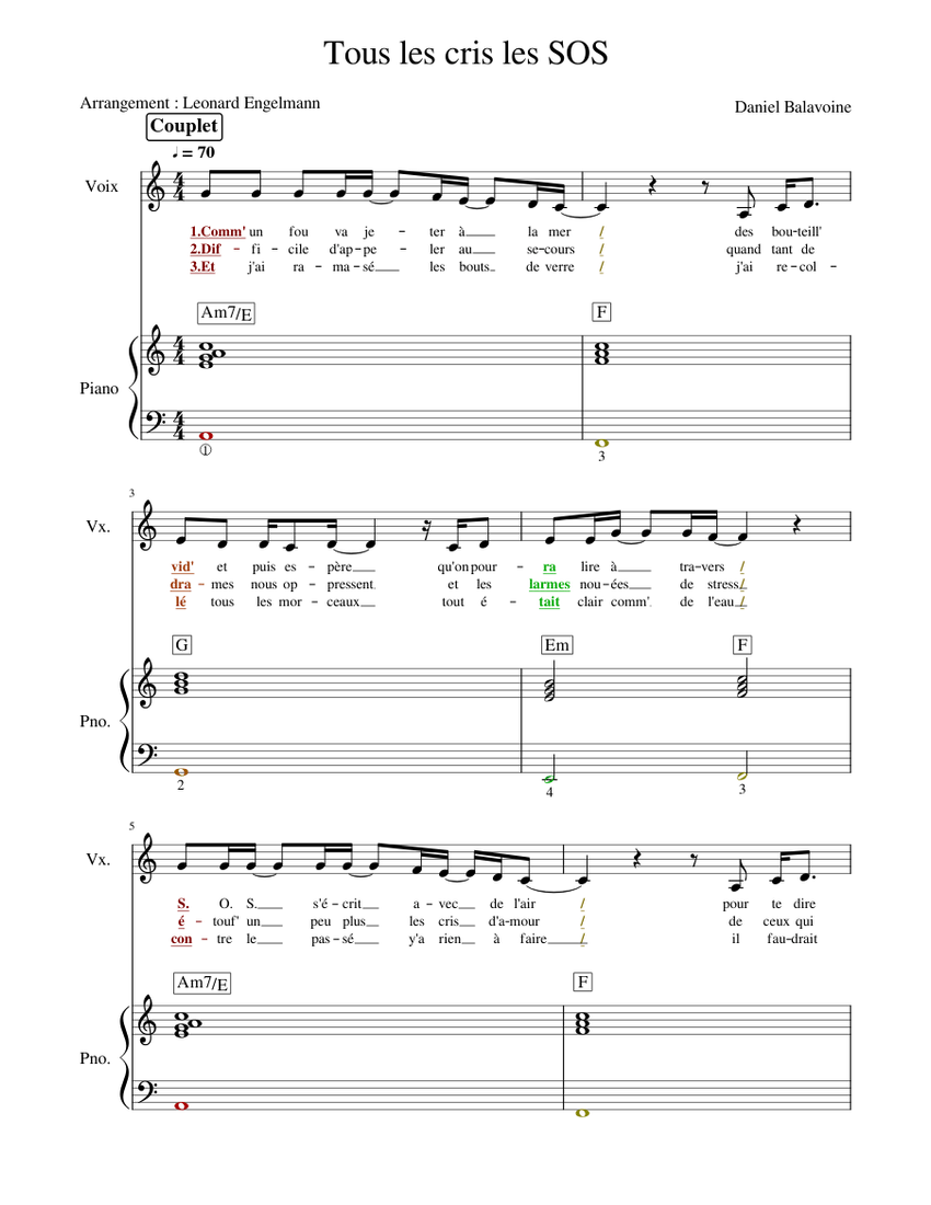 Accord Tous Les Cris Les Sos BALAVOINE_-_Tous les cris les SOS (Piano_Voice)_ENGELMANN Sheet music for  Piano, Vocals (Piano-Voice) | Musescore.com