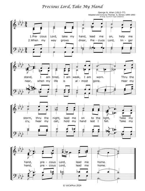 Precious Lord, Take my hand and lead me home (Arr. Erich Vogt-Calderara) - George N Allen adapted by Thmas A Dorsey (Choral, SATB)