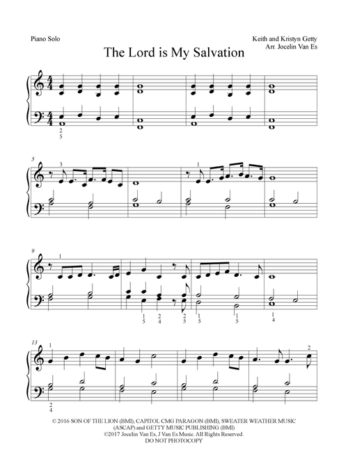 The Lord Is My Salvation (Arr. Jocelin Van Es, J Van Es Music) - Nathan Nockels, Keith Getty, Kristyn Getty (Piano Solo)