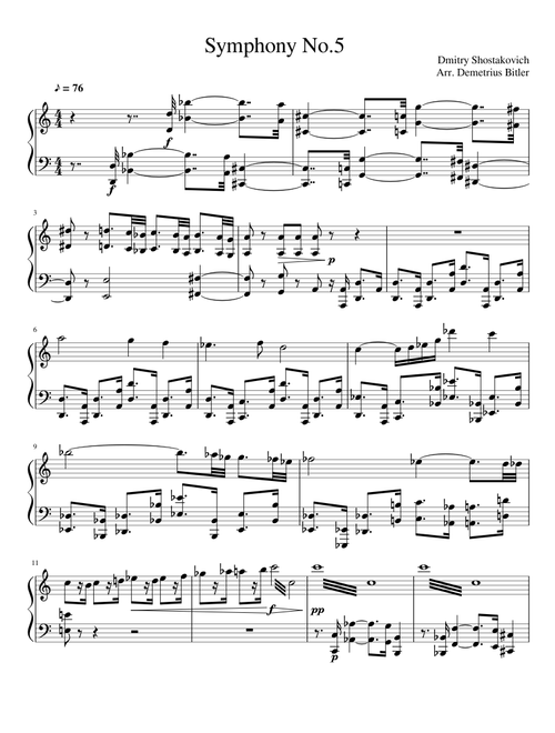 Symphony No 5, 1st Movement by Dmitri Shostakovich (Solo Piano)