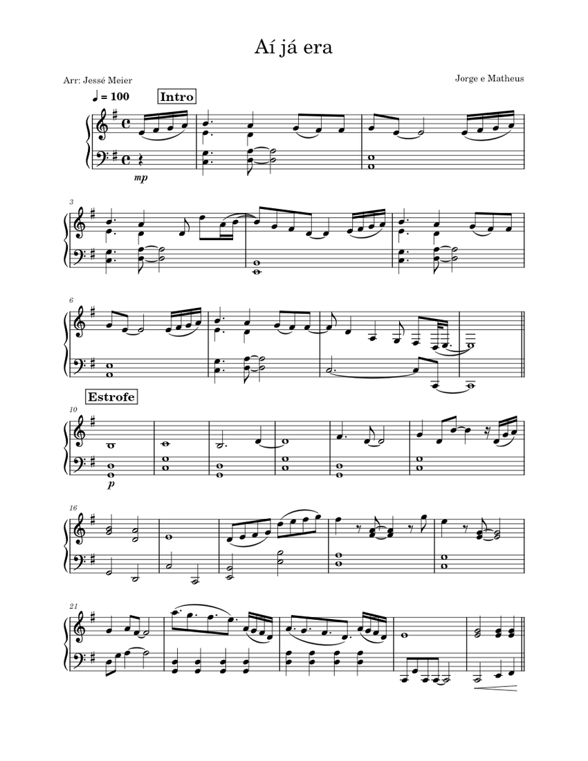 Ai ja era – Jorge & Mateus - (Piano Simplificado) Sheet Music for