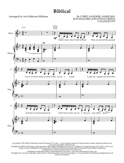 Biblical (Arr. Avis Balkcom-Williams) - Calum Scott (Piano Vocal)