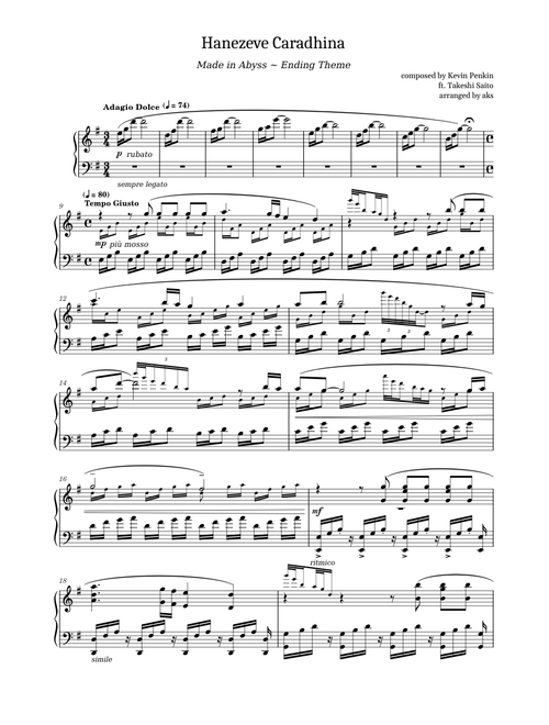 Hanezeve Caradhina – Kevin Penkin 【Piano Arr.】