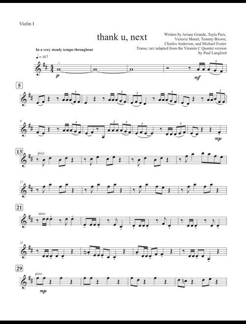 Thank U, Next (Arr. Paul Langford) - Ariana Grande (String Quartet)