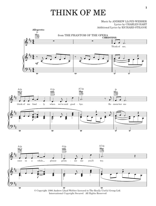 Think Of Me (from The Phantom Of The Opera) - Andrew Lloyd Webber, The Phantom Of The Opera (Musical) (Piano-Vocal-Guitar)