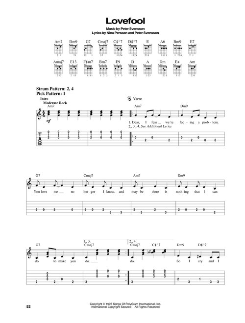 Lovefool - The Cardigans (Easy Guitar with TAB)