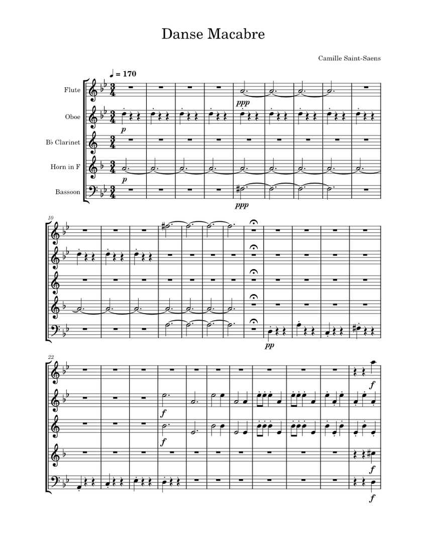 Danse Macabre Woodwind Quintet Sheet music for Flute, Oboe, Clarinet in ...