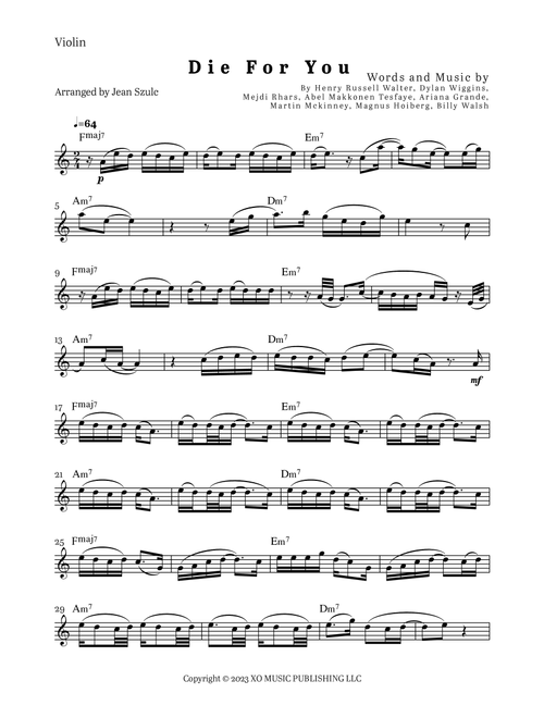 Die For You Remix (Arr. Jean Szulc) - The Weeknd With Ariana Grande (Violin Solo)