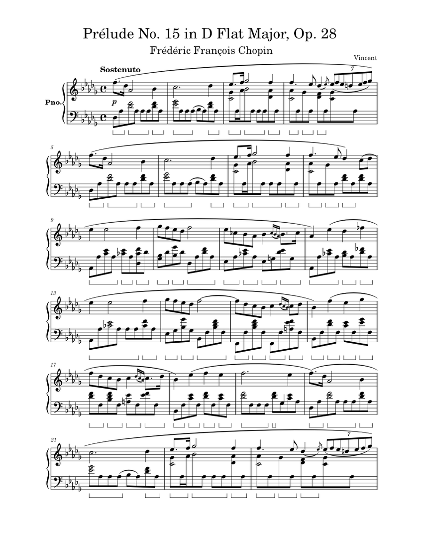 Chopin - Prelude No. 15 in D Flat Major, Op. 28 Sheet Music for Piano (Solo) | MuseScore.com