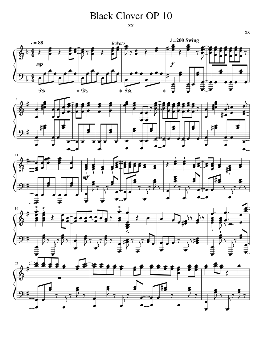 key 10th memorial score 楽譜 Black Clover OP 10 