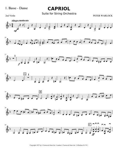 1. Basse-Danse Capriol Suite for String Orchestra 2nd Violin