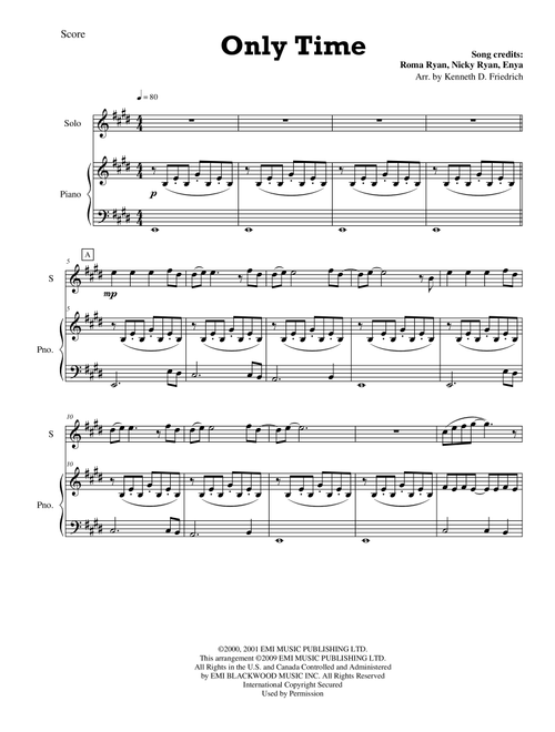 Only Time (Arr. Kenneth D. Friedrich) - Enya (Violin and Piano)