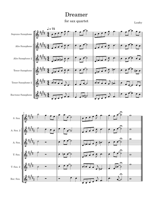 Dreamer  – Laufey Dreamer for sax quintet (optional soprano)
