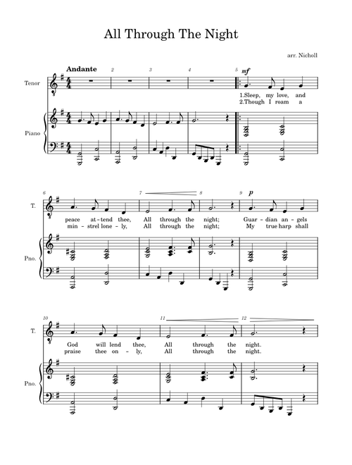 All Through The Night – Welsh Carol, arr. Nicholl