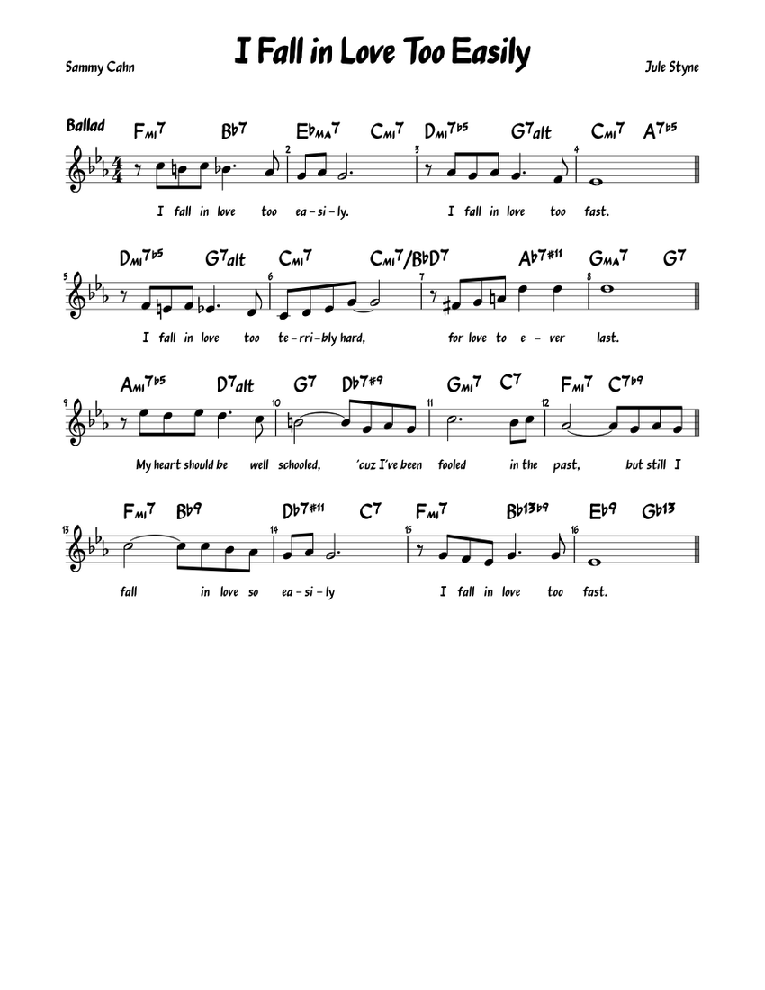 I Fall in Love Too Easily Lyrics Eb Sheet music for Piano (Solo