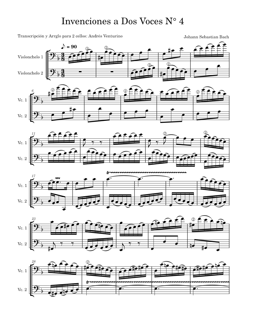 Invention in D minor, BWV 775 – Johann Sebastian Bach Arranged for 2 ...