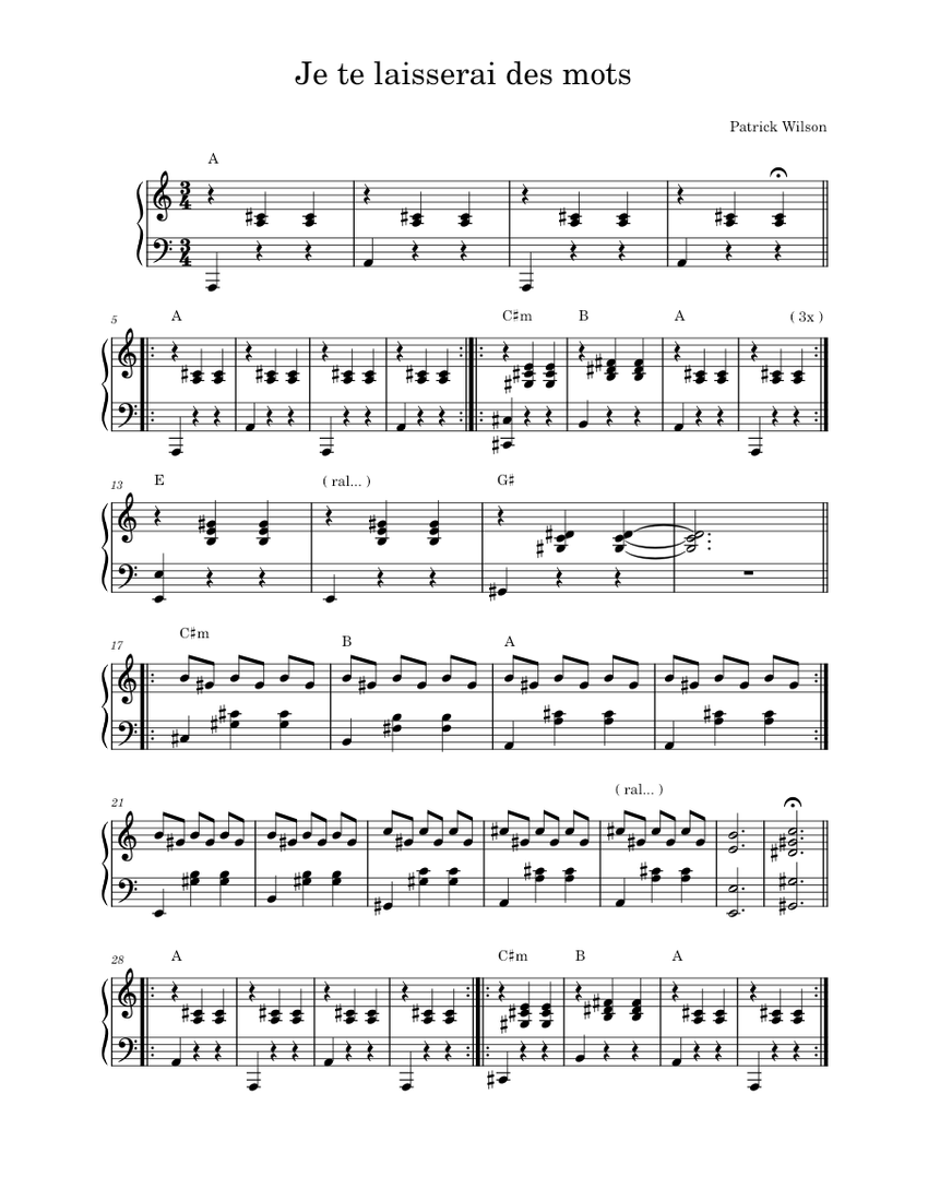 Je te laisserai des mots Patrick Watson Sheet music for Piano (Solo
