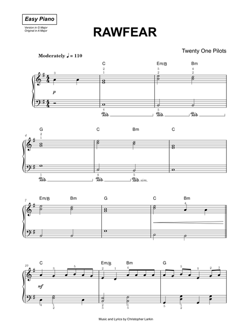 RAWFEAR - Twenty One Pilots (Easy Piano)