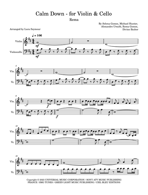 Calm Down (Arr. Laura Seymour) - rema (Instrumental Duet)