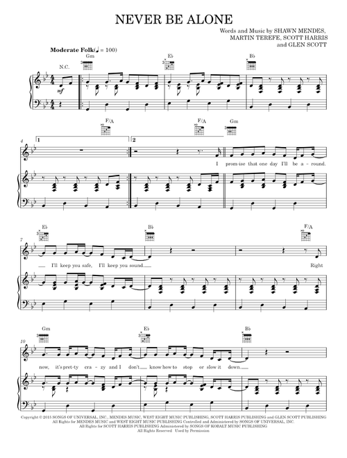 Never be alone - Shawn Mendes (Piano-Vocal-Guitar)