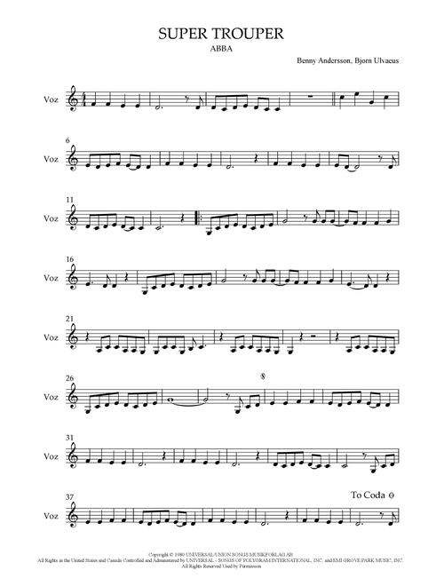 Super Trouper (Arr. Amorel) - ABBA (Lead Sheet - Fake Book)